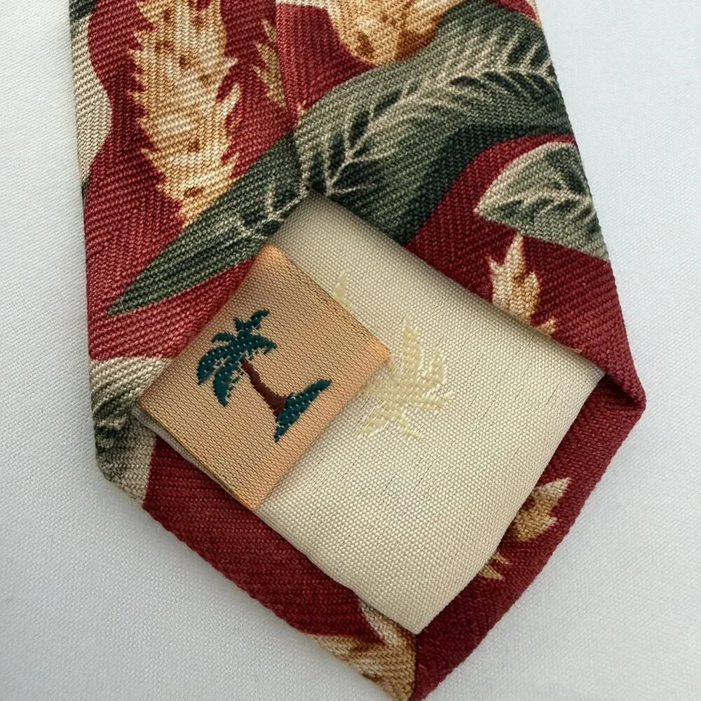 TOMMY BAHAMA 100% Silk Tropical Palm Print Tie Rust Green NWT - Picture 6 of 10